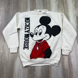 VINTAGE Walt Disney Mickey Mouse Sweatshirt Large White Double Sided Youth 80's - Picture 1 of 12