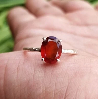 2.15 Ct Hessonite Garnet Prong Ring 925 Solid Sterling Silver - Imagem 1 de 4
