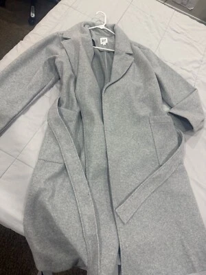 GAP Women's Gray Belted Wrap Coat Size M | Elegant Long Wool Blend Jacket New Wi - Image 1 of 2
