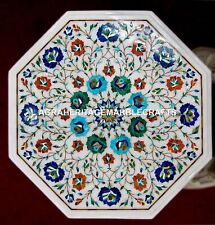 14" White Marble Coffee Table Multi Stone Inlaid Marquetry Furniture Decor H3138