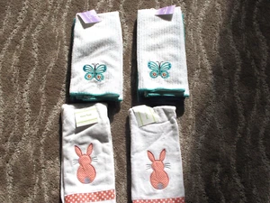NEW Lot of 4 Hand Towels Easter Bunny Butterflies Pastel Colors 16x25 Tagged - Picture 1 of 7