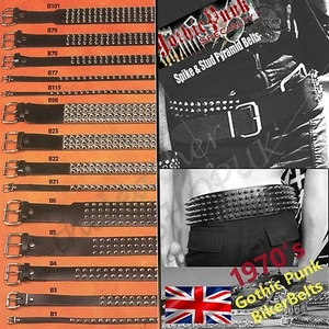 Cinturones de cuero punk rock gótico tachonados con punta de bala y cinturones unisex hechos en el Reino Unido - Imagen 1 de 1