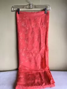Vintage Koralle Mitte des Jahrhunderts modern Pfauenfeder seidiger Schneider Resttextil - Bild 1 von 7