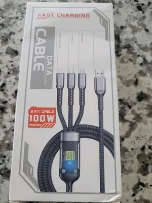 3-in-1 100W 5A Fast Charging USB To Type-C Micro Fast Charger Cable For iPhone 1 - Image 1 of 2