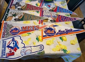 NHL MLB Vintage Pennants panthers rangers Capitals stars Mets blue jays LOT - Foto 1 di 2