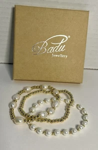 Badu Gold Perlen Kunstperlen Armband vergoldet 3er Set dehnbar elastisch - Bild 1 von 13