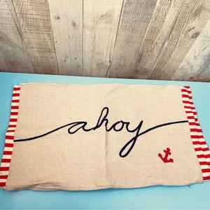 Set of 2 Zippered Linen Cotton Blend “Ahoy” Lumbar Throw Pillow Covers - Picture 1 of 9
