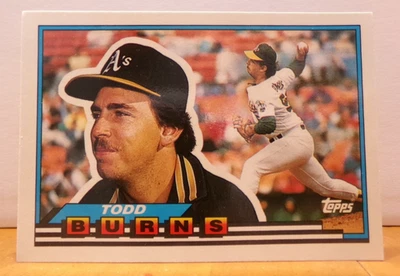 VINTAGE TOPPS BIG LARGER SIZE BASEBALL CARD OAKLAND ATHLETICS TODD BURNS - Image 1 of 2