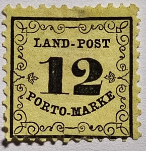 GERMANY BADEN 1862 12kr Yellow No Gum. (€50 with Gum). Mi3x - Picture 1 of 2