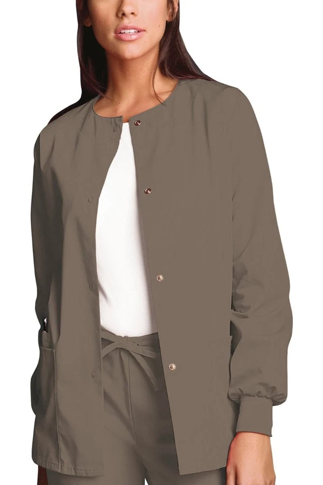 Cherokee Scrub Jacket Workwear Snap Front Taupe XS Clearance Sale 4350 - Image 1 of 1