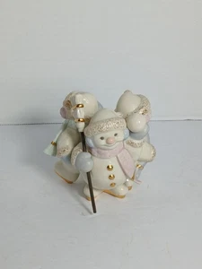 Lenox 3 Snowman Christmas Taper Candleholder-Skating by candlelight- Holidays - Picture 1 of 8