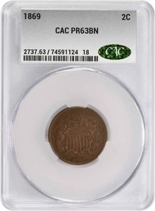 1869 Two Cent Piece PR63BN CACG - Picture 1 of 2