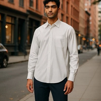 Camisa de vestir Donald Trump puño francés para hombre 34 35 16 azul algodón abotonada Foto 1 de 4