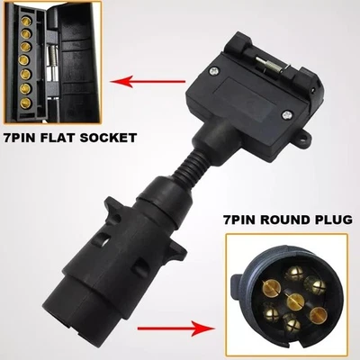 7 pin round male plug to 7 pin flat female socket adaptor trailer connector  - image 1 of 3