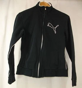 Puma Women's M Leaping Puma Full Zip Pullover Jacket Track Top Black White - Picture 1 of 7