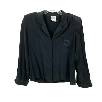 Camisa de vestir vintage Anne Klein New Aspects negra 100 % seda manga larga talla 10 Foto 1 de 4