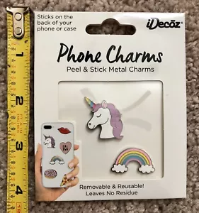 iDecoz Phone Charms Peel & Stick Metal Charms Stickers Rainbow & Unicorn New - Picture 1 of 2