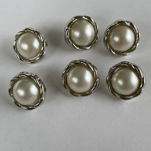 Set Of 6 Plastic Snap Together Silver Faux Pearl Buttons 3/4” - Picture 1 of 9