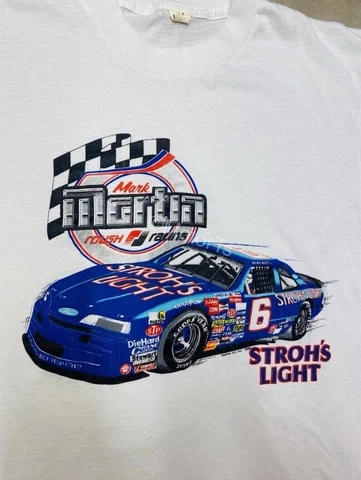 Vtg Mark Martin Strohs Light #6 Ford Nascar Racing T-shirt Gift For Men S-3XL Cover