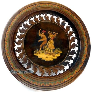 Antique European Carved Wood Decorative Marquetry Plate Spanish Dancers Inlay - Picture 1 of 7