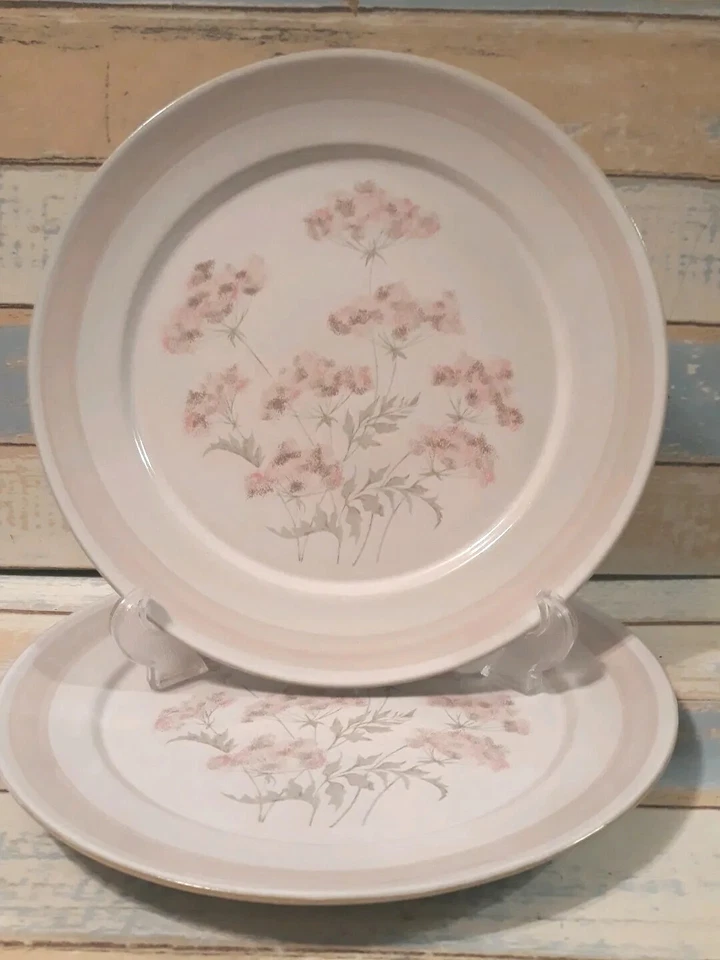 2 Denby England Fine Stoneware Brittany Dinner Plates 10.25" floral pink vintage - Image 1 of 4