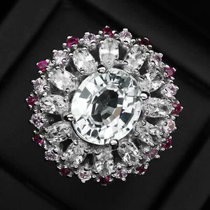 Elegant Colorless Sapphire Oval 8.75Ct 925 Sterling Silver Handmade Floral Rings - Picture 1 of 9