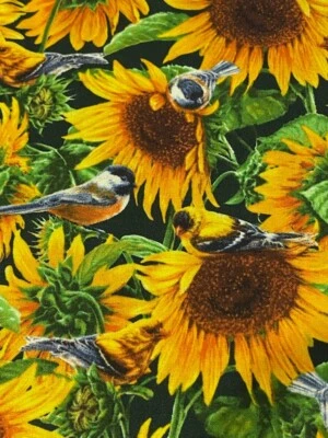 NEW Fabric BTY Cotton Wild Wings Rosemary Millette David Textiles Sunflower Bird - Image 1 of 2