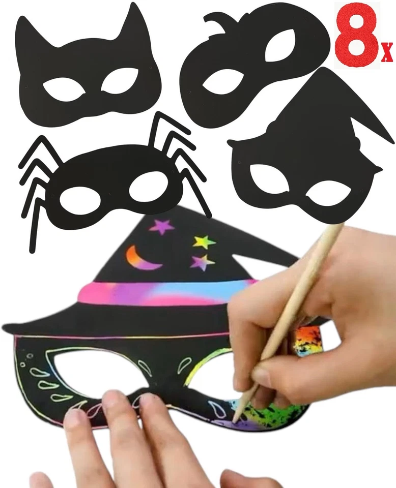 Scratch Your Own Halloween Face Masks Superhero Pumpkin Craft Kit Kids Party Fun - Image 1 of 4