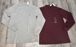 Vintage 90s Mock Neck Long Sleeve Shirts Lot 2 Mens Small Knit Gray Maroon NEW - Picture 1 of 11