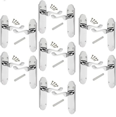 Polished Chrome door handles Pack of 7 (pairs) 168mmx42mm Shaped Scroll - Image 1 of 4