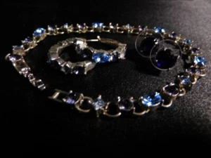 Blue Rhinestone Tennis Bracelet and 2 pairs of earrings - Picture 1 of 2