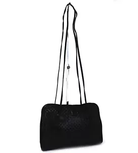 FENDI Webbing Black Leather Hand Bag Sling Bag Shoulder Bag Italy Used - Picture 1 of 18