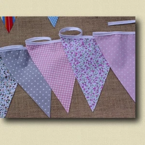 FABRIC BUNTING 10ft FLORAL SPOT STRIPE WEDDING PARTY SHABBY CHIC - Picture 1 of 2