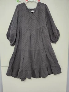Zara Dress Girls 7 Gray Midi Maxi Flare Tier Gauze Swiss Clip Dot Cotton Solid - Picture 1 of 16