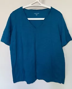 Eileen Fisher Deep Teal V Neck Short Sleeve Cotton Tee XS - Picture 1 of 5