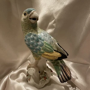 Italy Paul Hanson Parrot Blue/Green Bird Porcelain Ceramic Figurine 8 1/2 Chip - Picture 1 of 20