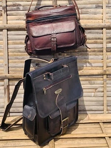 Herren Rucksack Reise Laptop Echt Ziegenleder Vintage Tasche Gratis Kameratasche - Bild 1 von 6