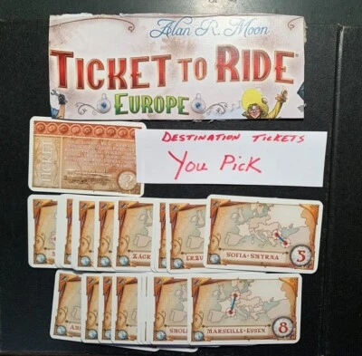 Ticket To Ride  Europe   YOU PICK   DESTINATION TICKETS   GAME REPLACEMENT CARDS - Image 1 of 3