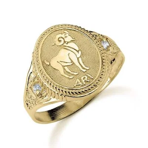 10k & 14k Gold Twelve Zodiac Constellation Signet CZ Ring - Picture 1 of 9