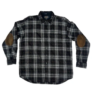 Pendleton Trail Hombres XL Franela Camisa Abotonada Negra Gris Cuadros Codo Parche Defecto - Imagen 1 de 12