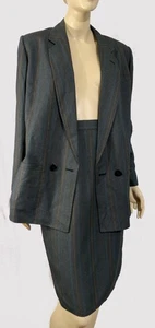 Vintage Classic Business Suit Blazer Skirt Havre Benard Petite Pin Striped 12P - Picture 1 of 7