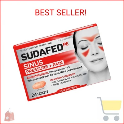 Sudafed PE синусовое давление + обезболивающие таблетки, максимальная сила, не сонливость, O - Изображение 1 из 2