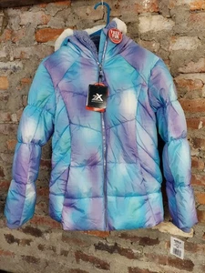 New Zeroxposur Winter Coat Girls Sz 14/16 Puffer Blue Purple Hood Fur Fleece S - Picture 1 of 4