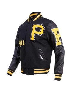 Giacca uomo Pittsburgh Pirates Old English nera lana e pelle Varsity taglia M - Foto 1 di 7