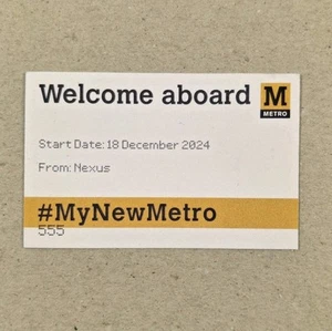 Tyne & Wear Metro Class 555 Collectors Metro Ticket First Day Of Service Nexus - Picture 1 of 5