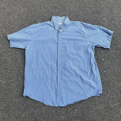 LL Bean Mens XL Tall Blue Short Sleeve Plaid 100% Cotton Button Down Shirt - Image 1 of 4