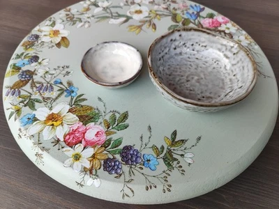 Holzdrehteller Servierteller Lazy Susan  aufgearbeitet dusty turquoise - Bild 1 von 4