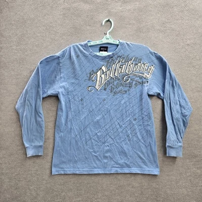 ВИНТАЖНЫЙ Billabong мальчика рубашка XL синий Y2K в полоску графический печать длинным рукавом логотип - Изображение 1 из 4