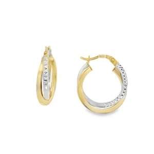 9ct Yellow & White Gold Double Hoop Earrings - 18x18mm - 2.3g - Picture 1 of 4