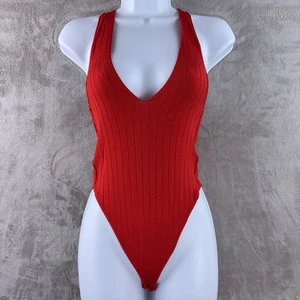 Body Free People íntimamente acanalado para mujer talla pequeña rojo cuello en V elástico uno - Imagen 1 de 9